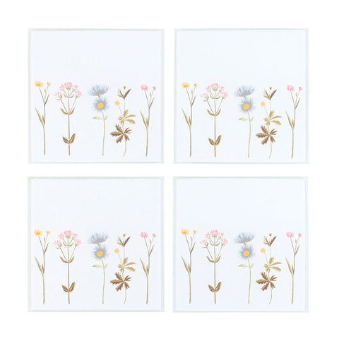 Mt Meru -Set of 4 Floral Glass Coasters