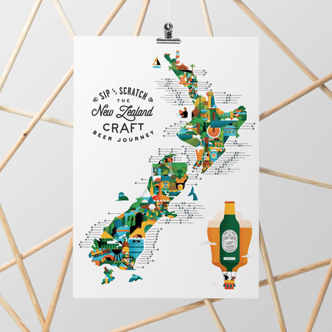 O'Brien Collection- NZ Sip and Scratch Map-A2-Craft Beer