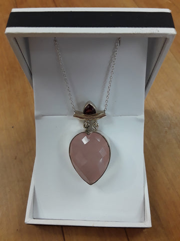 Sterling Silver Garnet Heart-shaped Gemstone Necklace