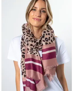 Stella + Gemma- Blush/Leopard/Plum Scarf