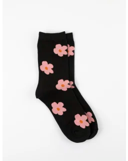 Stella + Gemma -Black/Pink flower socks