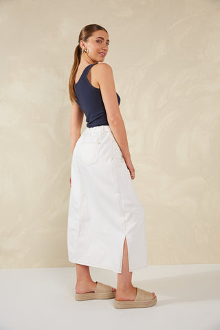 Haven -Dalton Denim Skirt- White