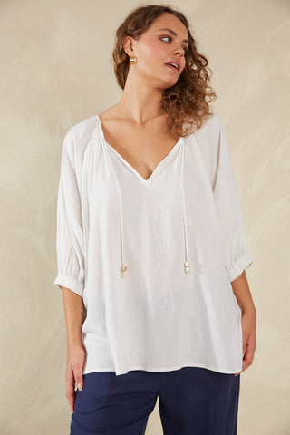 Haven -Sardinia Relaxed blouse- Bianco