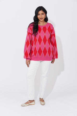 Haven -Casablanca Lurex Jumper-Chilli/Pink