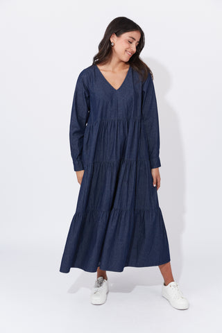 Haven -Austin Denim Maxi Dress-Indigo