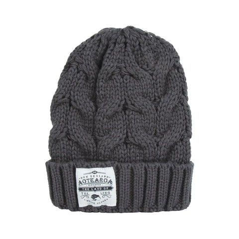 Parrs-Beanie Chunky Cable Knit- Grey