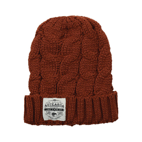 Parrs-Beanie Chunky Cable Knit-Reddy Brown