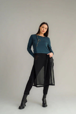 NES -Merino Crossfire Tunic-Steel/Black