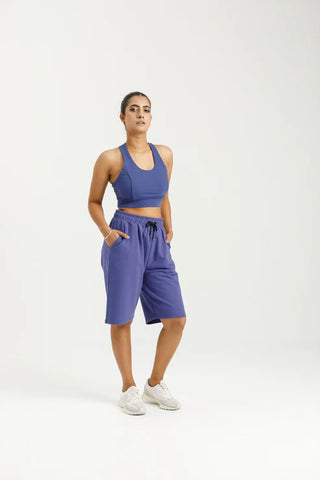 Homelee - Rose Road -Long Sweat Shorts-Hyacinth