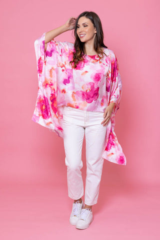 Augustine-Raven Satin Top-Pink Floral
