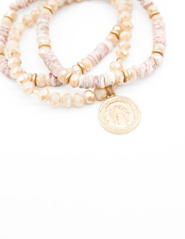 S + G- Peach Moonstone Beads Bracelet