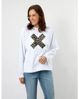 Stella + Gemma -White Sweater/ Leopard cross