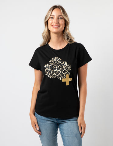 Stella+Gemma -T-Shirt-Black Leopard Rose