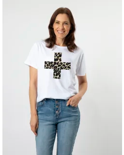 Stella+Gemma -T-Shirt-White Leopard cross