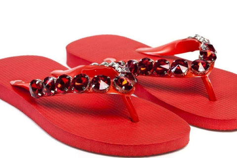 Glamorous red sandals with embellished jewels
