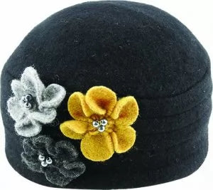 Avenel-Pull on Hat w/Flower-Black