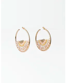 S + G - Gold and cream beaded hoop earrings