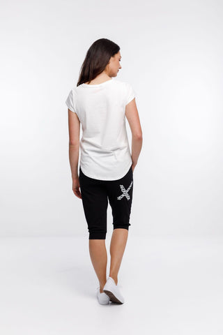 Homelee - 3/4 APARTMENT PANTS - Black with Black/White cut circles