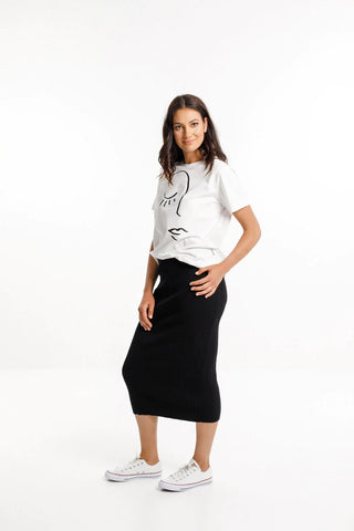 Homelee -Knitted Pencil Skirt-Black