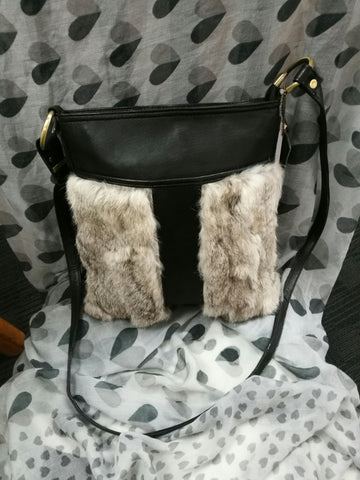 Rabbit Fur and cow hide leather Handbag