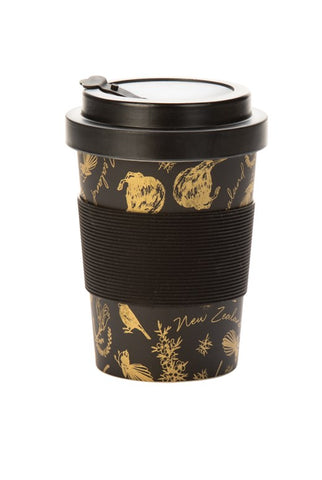 Parrs Coffee Cup - Bamboo/ Black/Gold birds