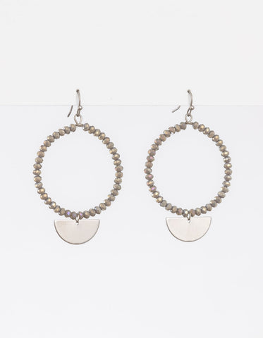 Stella + Gemma Earrings - Grey beaded hoop SGE7421