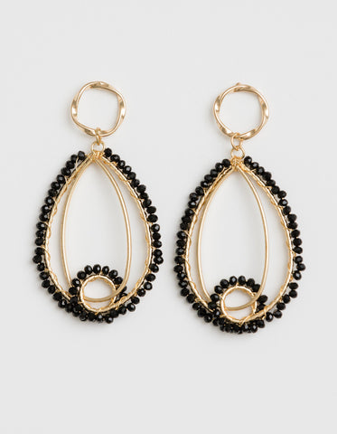 Stella + Gemma -Oval black bead- Earrings