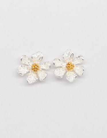 S + G-White Flower earrings