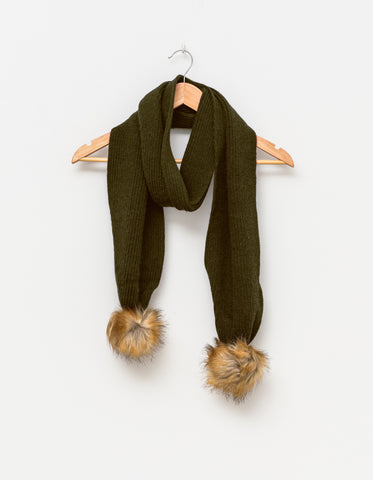 Stella + Gemma  Loxy Olive  scarf with natural pompoms